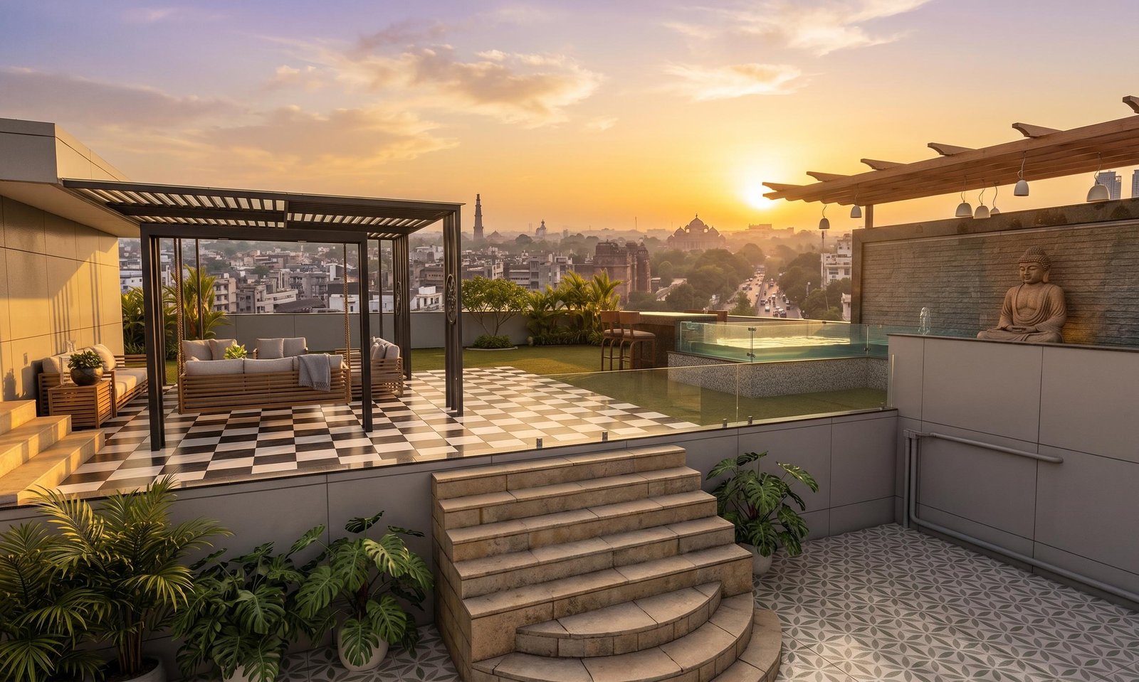 3D render of an outdoor living space from multiple angles