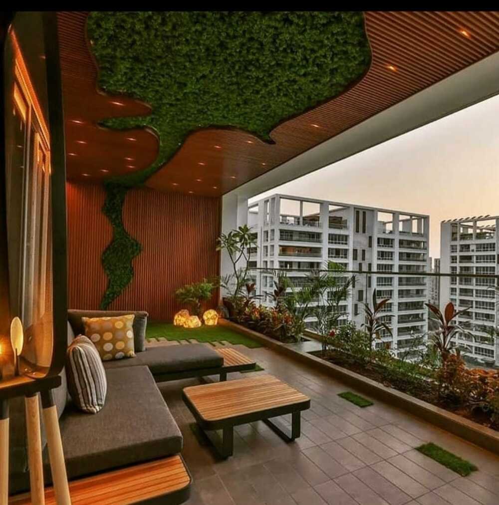 Designed balcony with planters and seating