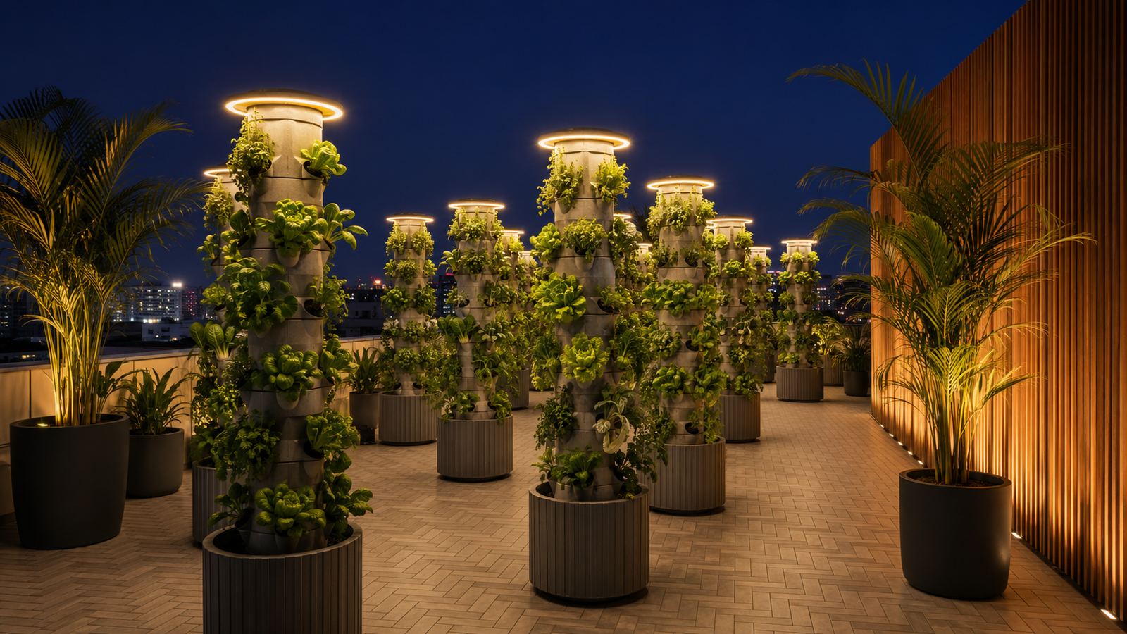Climate-controlled grow house on a terrace with interior planting